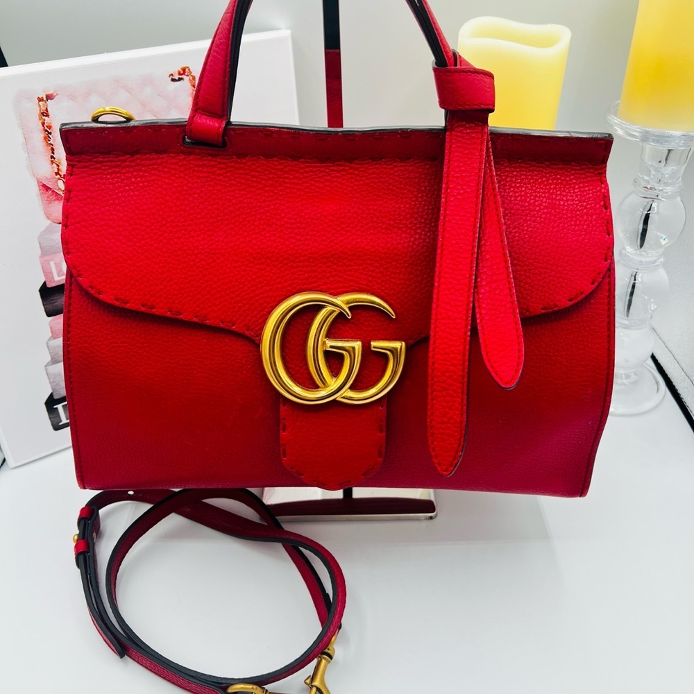 Gucci GG Marmont Top Handle Bag with Crossbody Strap and COA